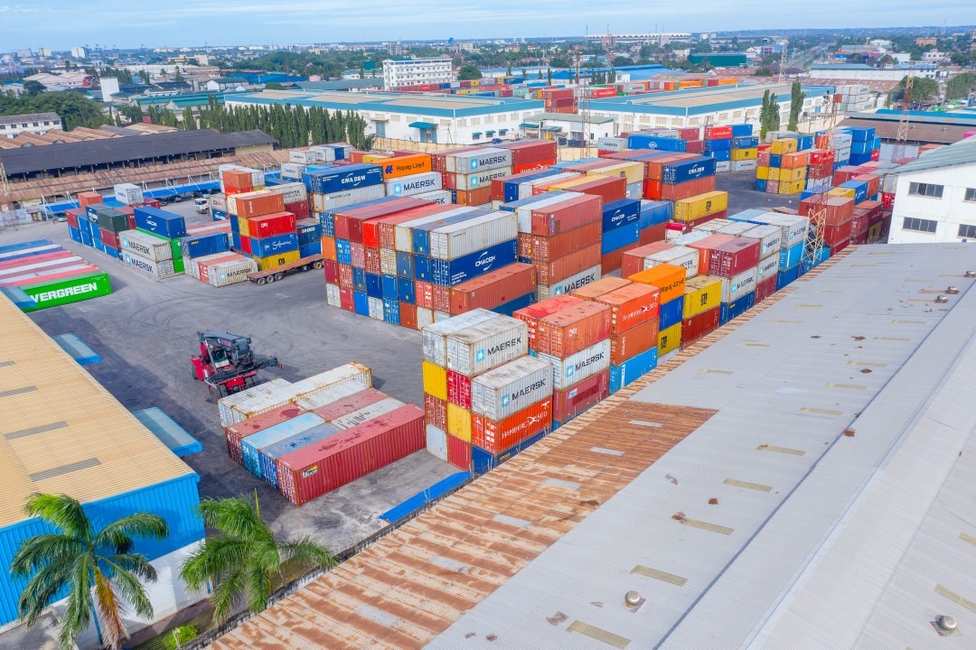 Aerial view of a container yard at an ICD and port